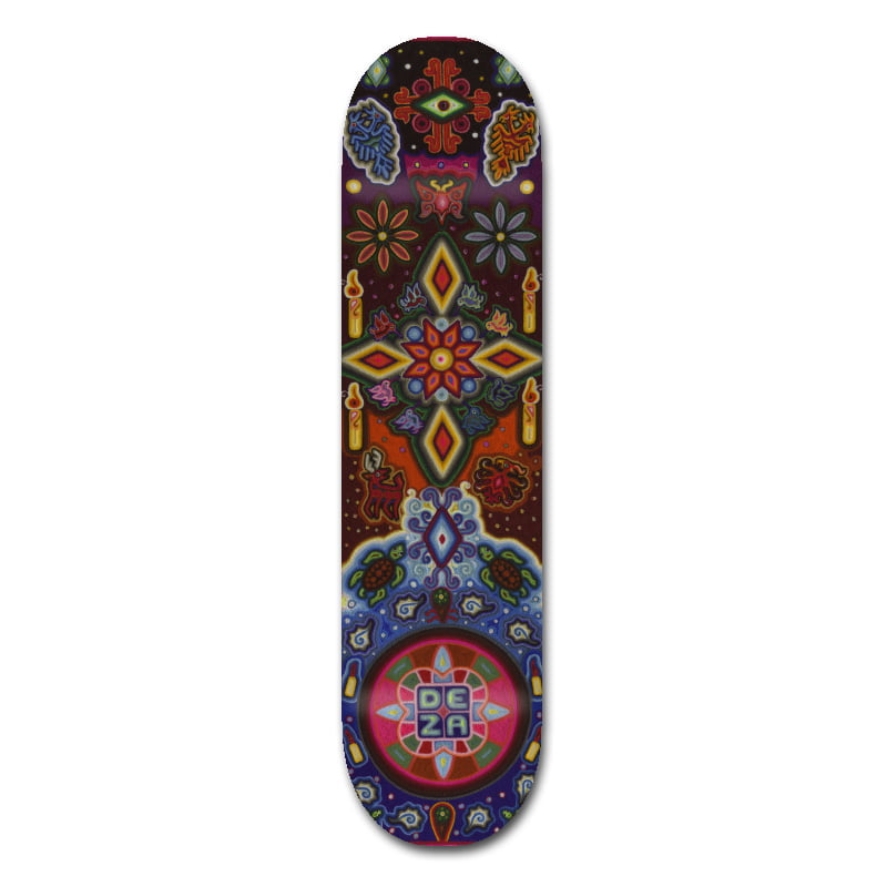 Tabla garantizada para su uso Profesional, compuesta de 7 capas de maple de Norte América. Serie inspirada en el Arte Huichol Mexicano. Arte orginal huichol realizado por artesano Roberto León y luego pasados a digital.