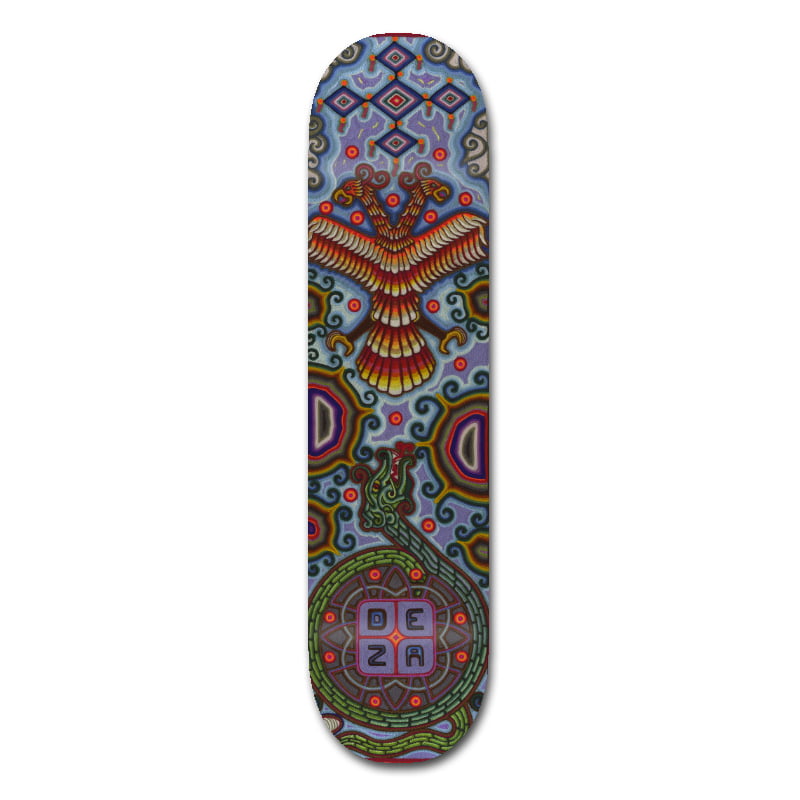 Tabla garantizada para su uso Profesional, compuesta de 7 capas de maple de Norte América. Serie inspirada en el Arte Huichol Mexicano. Arte orginal huichol realizado por artesano Roberto León y luego pasados a digital.
